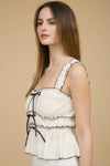 Jessie Contrast Trim Ruched Bow Detail Tank Top in White