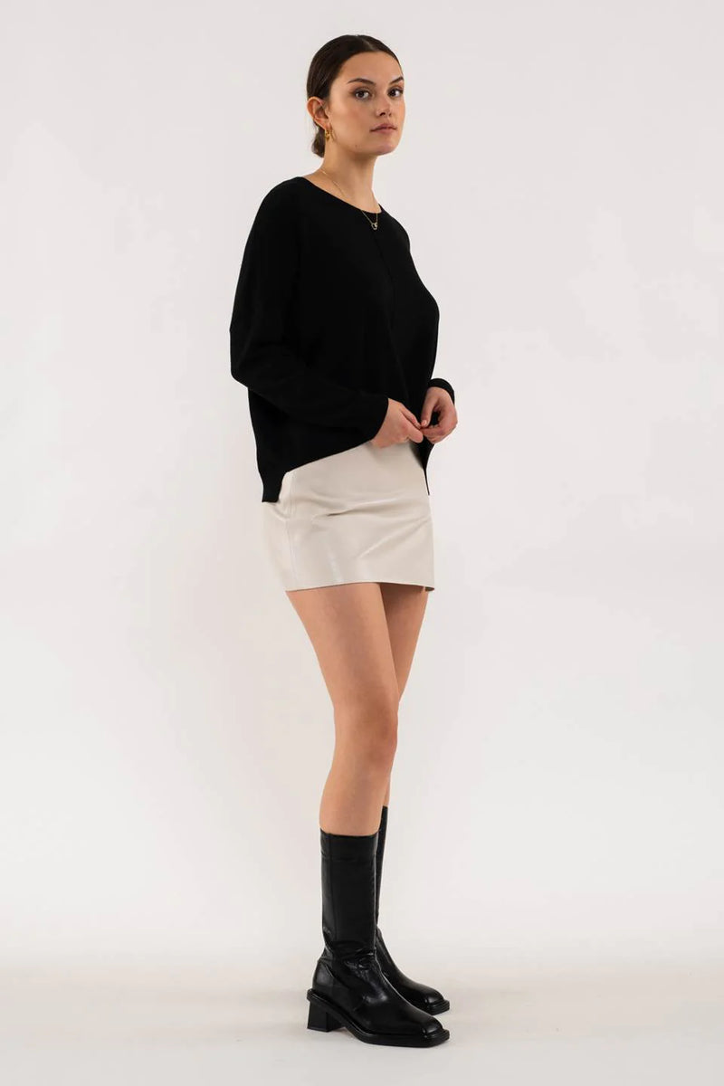 Sierra Lana Extended Shoulder Sweater in Black