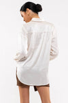 Gabby Satin Button Up Long Sleeve Top in Sizes S-3X in Champagne