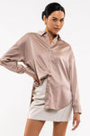 Sally Retro Satin Button Up Blouse in Sage