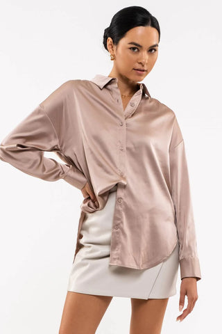 Taryn Brush Stroke Button Up Satin Top in Sizes Small-3X