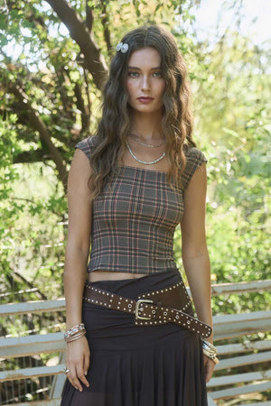 Nadia Plaid Short Sleeve Knit Top