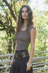 Nadia Plaid Short Sleeve Knit Top