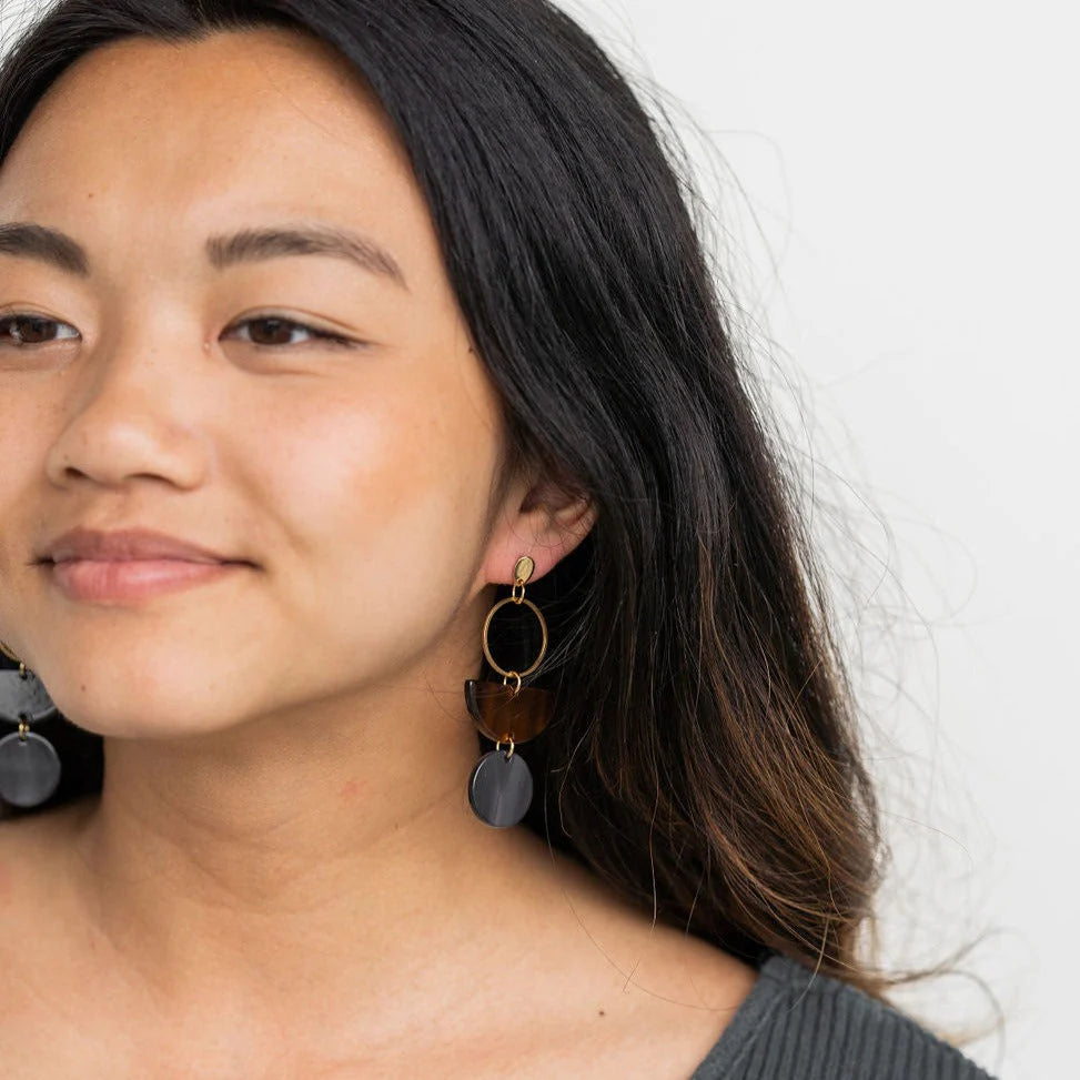 Wren Walnut & Black Earrings