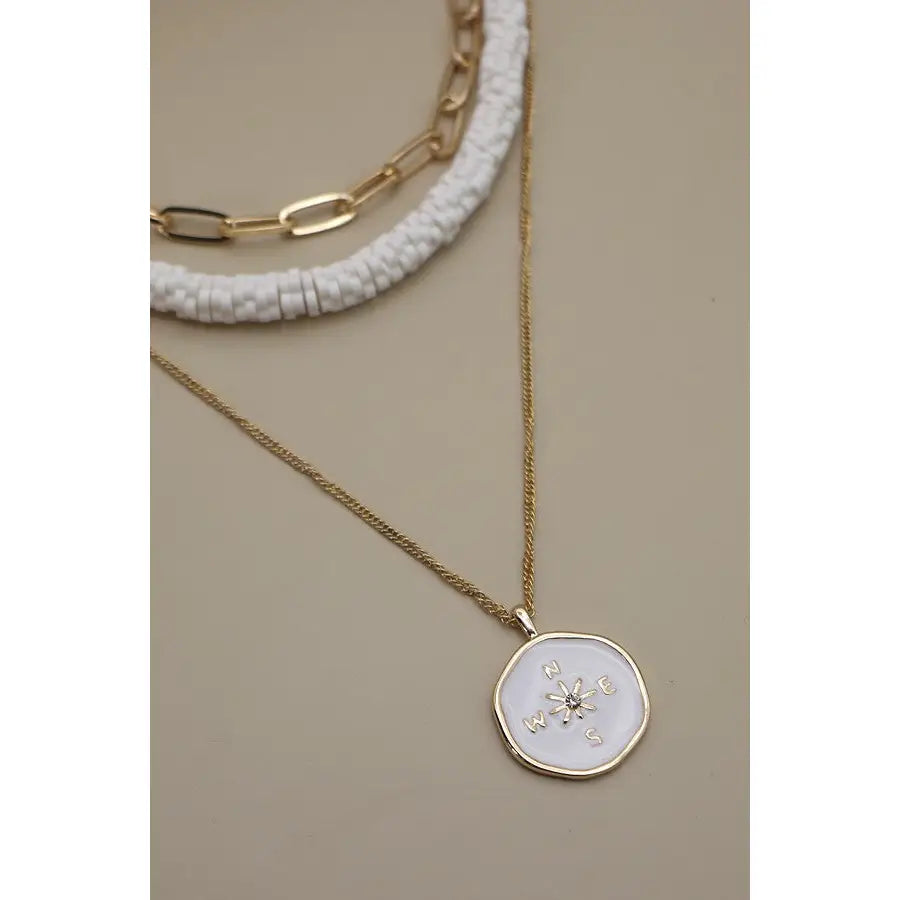 Triple Layer Compass Heisi Bead Necklace in Gold