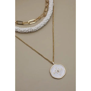 Triple Layer Compass Heisi Bead Necklace in Gold