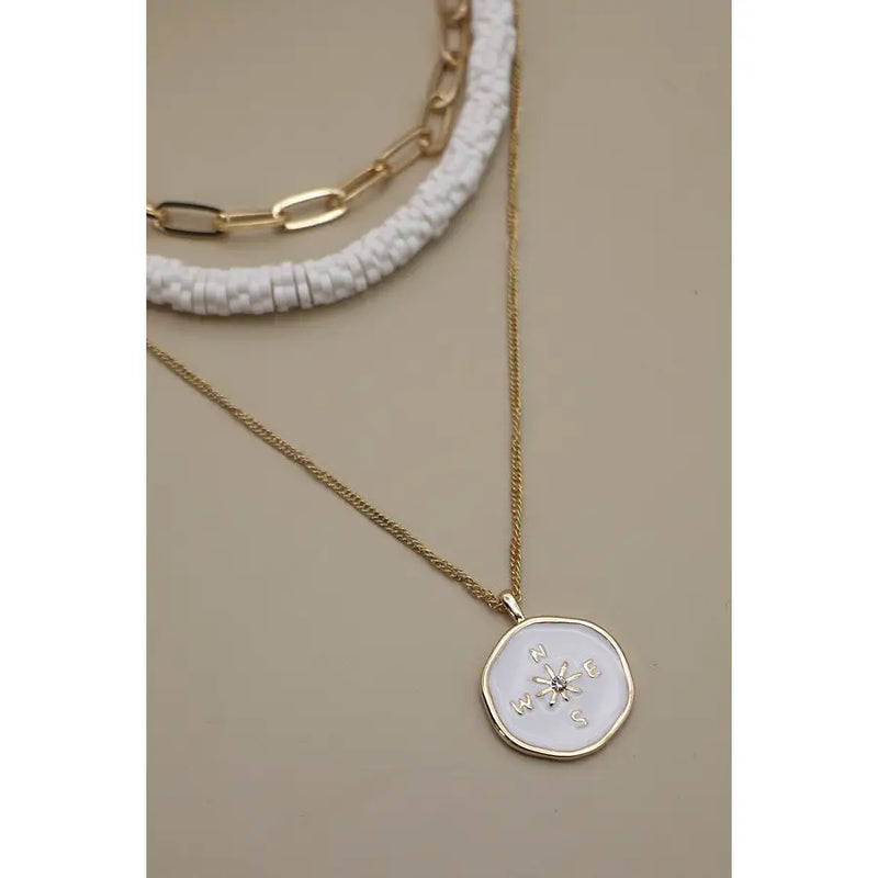 Triple Layer Compass Heisi Bead Necklace in Gold