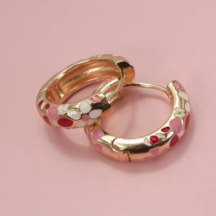 Colorful Enamel Floral Huggie Hoop Earrings