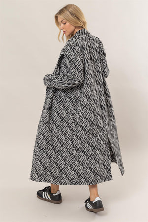 Zebra Pattern Brushed Long Trench Coat