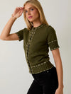 Katrina Stitch Detail Sweater Cardigan in Olive