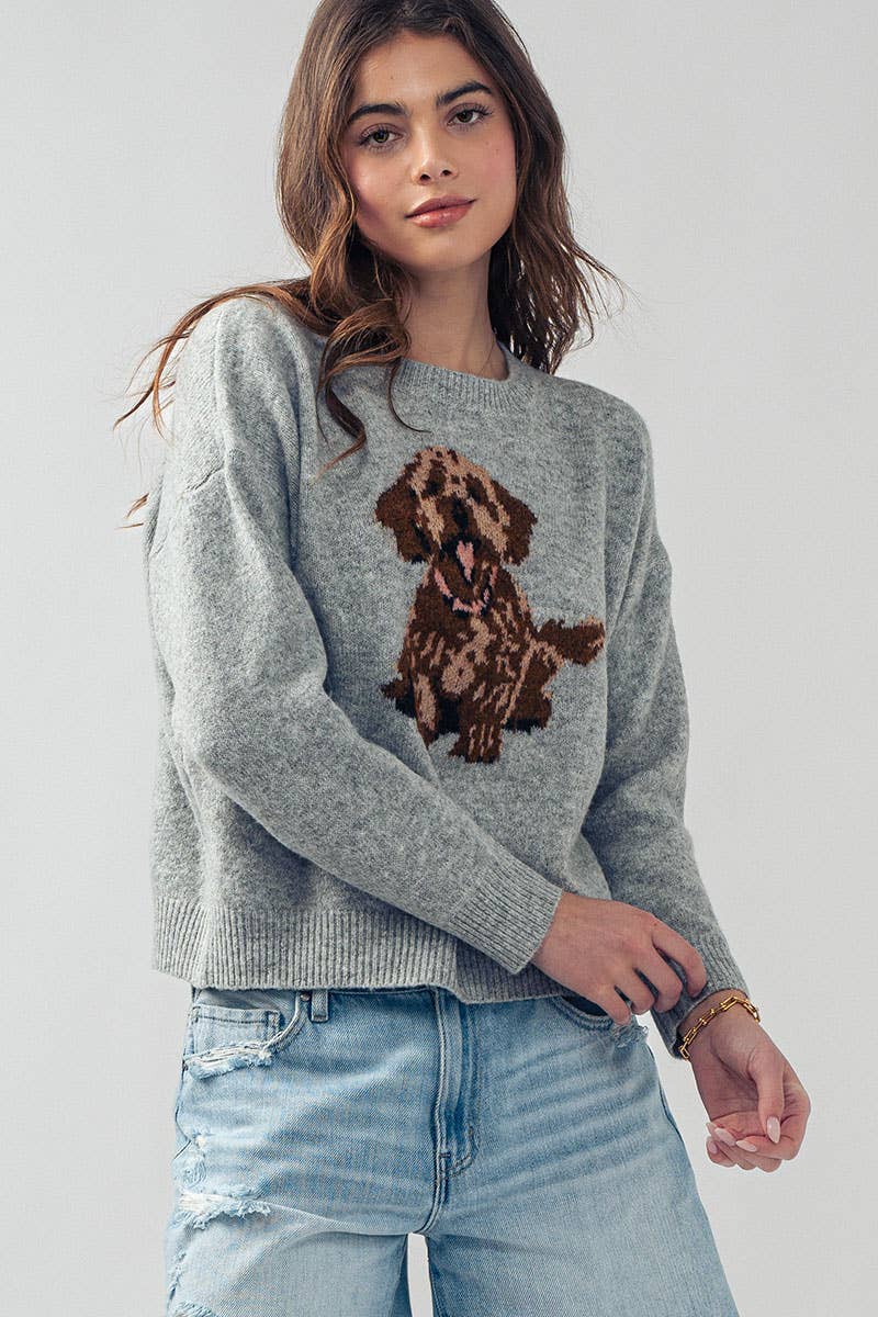 Playful Puppy Graphic Knit Sweater