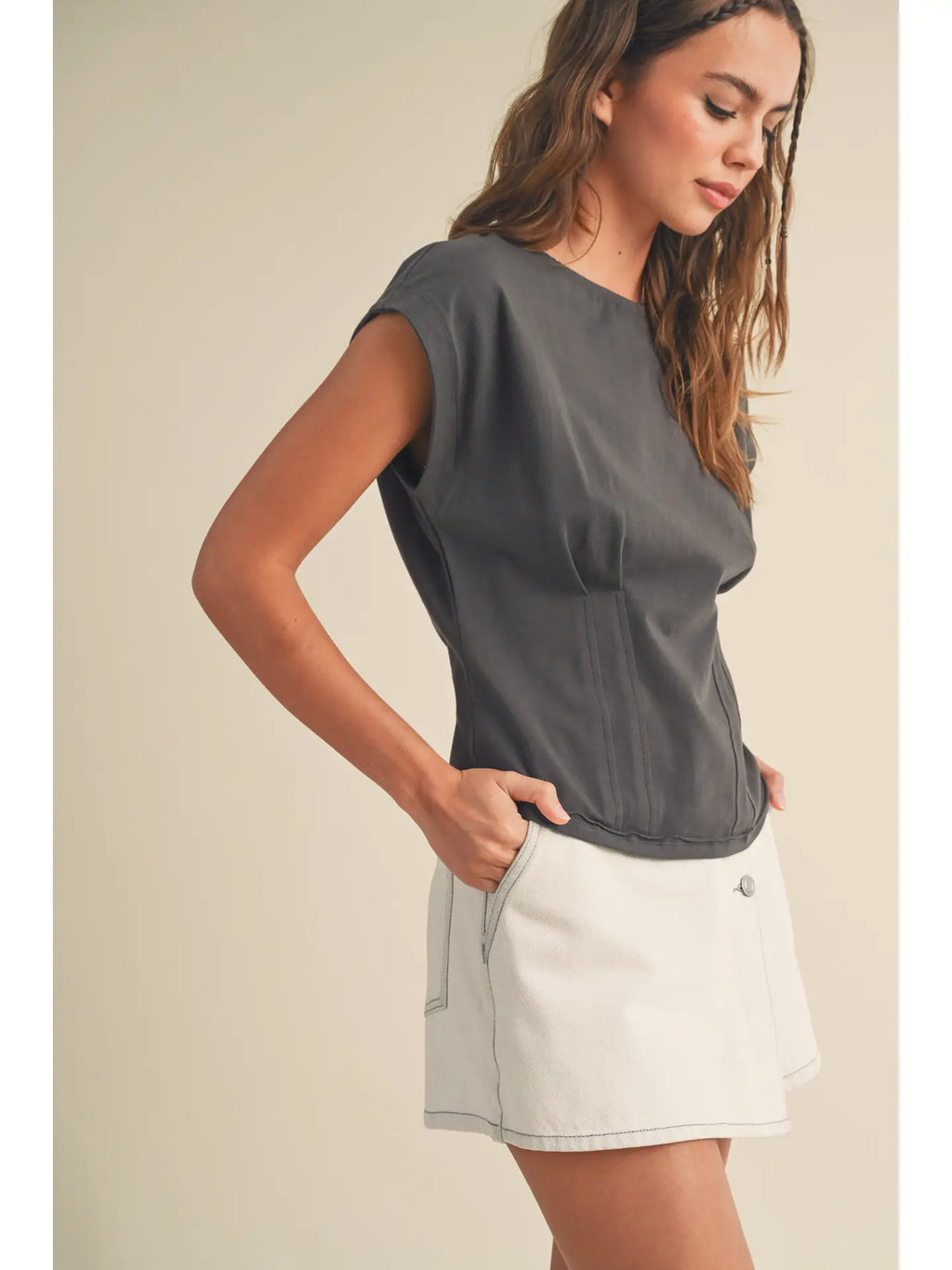 Corset Style Top in Charcoal Grey by Miou Muse