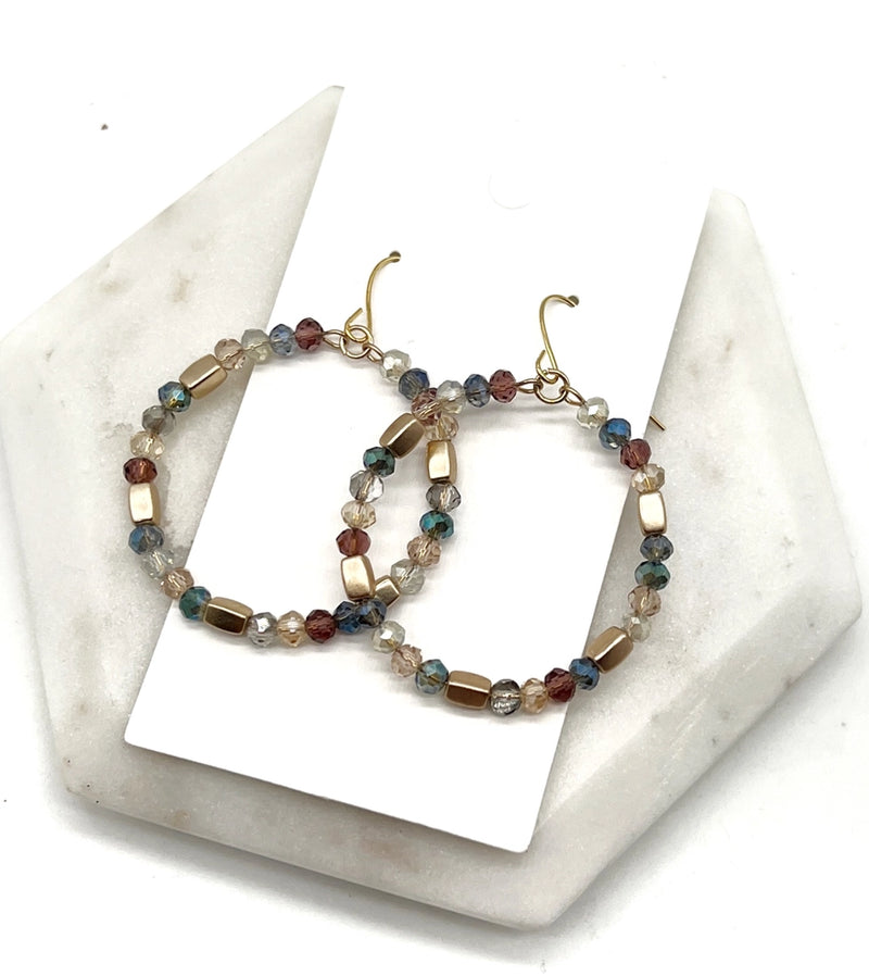 Multi Color Beaded Hoop Handmade Earring