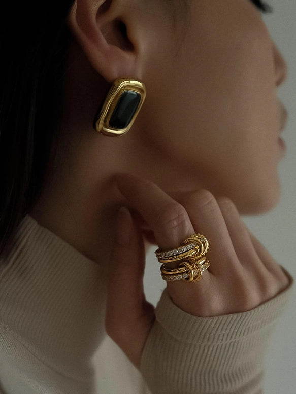 18K Gold Classic Square Stone Earring