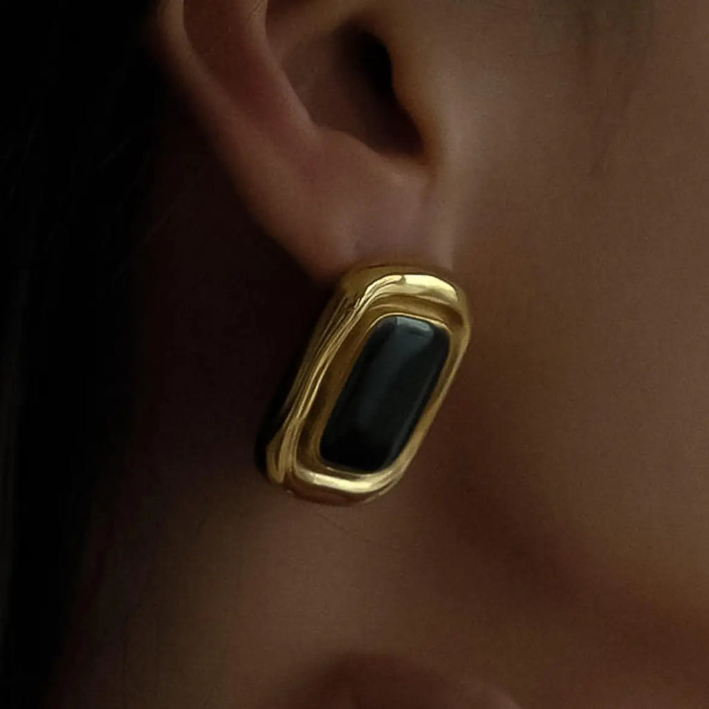 Petra 18K Gold Non-Tarnish Classic Square Stone Earrings