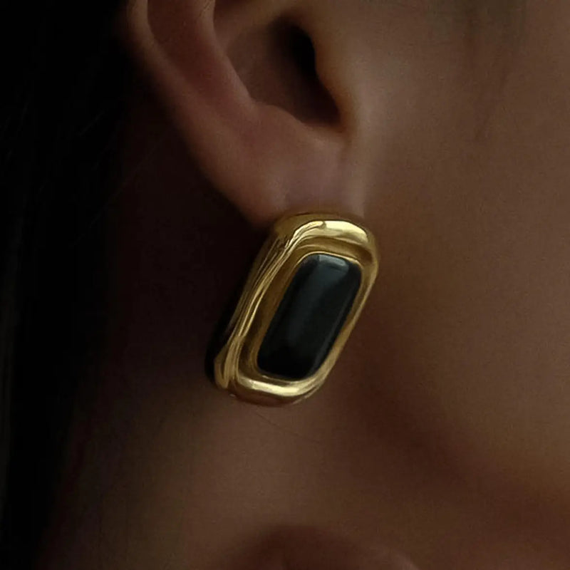 Petra 18K Gold Non-Tarnish Classic Square Stone Earrings