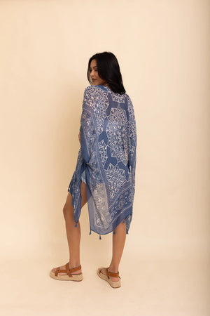 Mandala Tassel Kimono in Blue