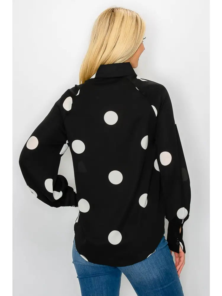 Reva Polka Dot Button Down Blouse