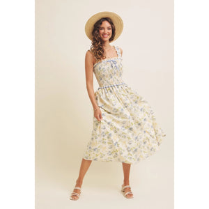Lyndsi Floral Smocked Midi Dress With Bow