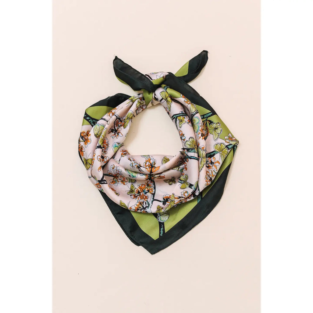 Branches and Flowers Silky Bandana Scarf