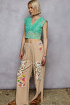 Double Gauze Contrast Floral Knee Patch Pants by POL