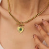 Apres 18K Gold Non-Tarnish Green Heart Chain Necklace