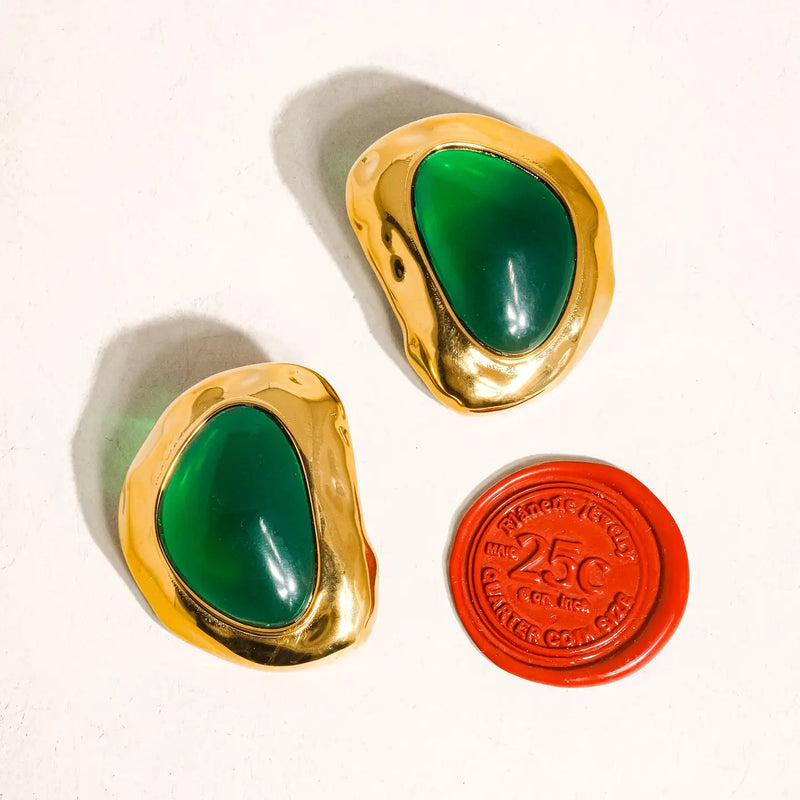 Mei 18K Non-Tarnish Green Stone Stud Earrings