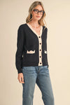 Esme Scalloped Sweater Cardigan in Black Almond