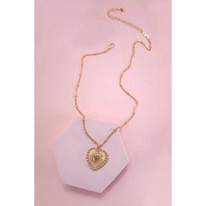 Pressed Flower Gold Heart Necklace