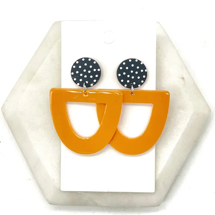 Mustard Yellow and Polka Dot Deco Drop Acrylic Earrings