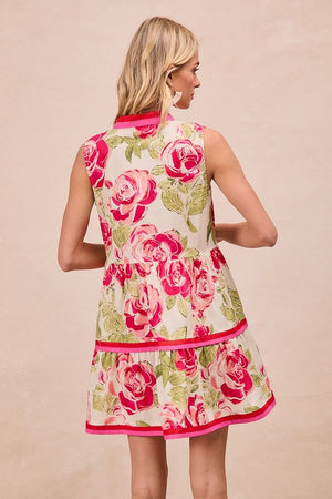 Vanessa Floral Printed Contrast Edge Sleeveless V Neck Dress