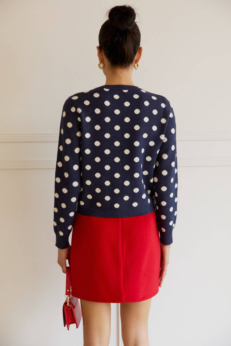 Torry Navy and White Polka Dot Sweater Cardigan