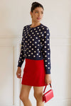 Torry Navy and White Polka Dot Sweater Cardigan
