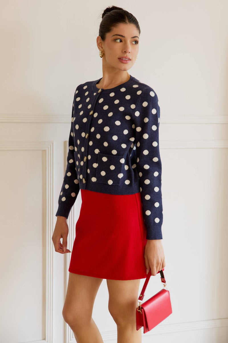 Torry Navy and White Polka Dot Sweater Cardigan