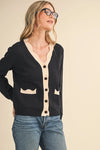 Esme Scalloped Sweater Cardigan in Black Almond