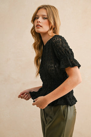 Tessa Short Sleeve Lace Blouse by Miou Muse
