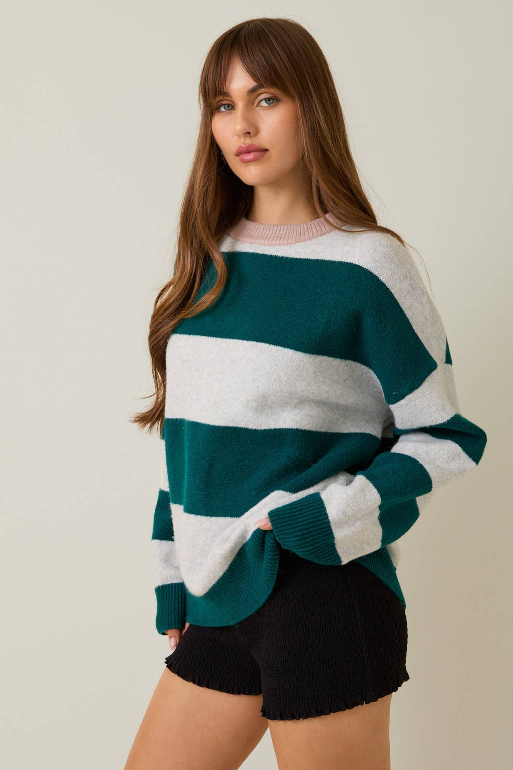 Kristen Long Sleeve Crew Neck Stripe Sweater