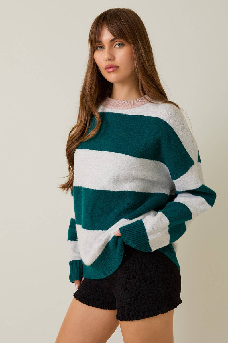 Kristen Long Sleeve Crew Neck Stripe Sweater