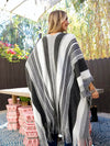 Striped Frayed Edge Ruana in Gray Stripe