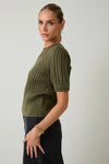 Nadia Round Neck Puff Short Sleeve Cable Knit Sweater