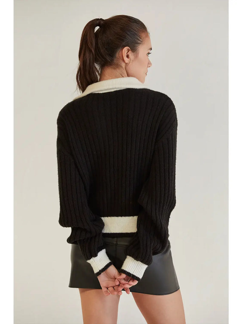 iris Funnel Neck Contrast Sweater by Crescent