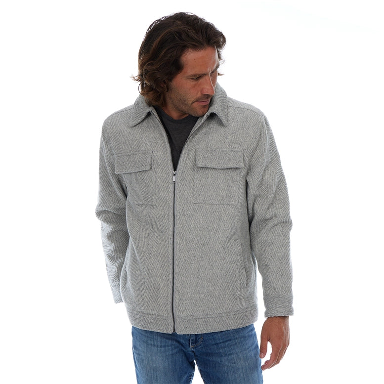 Kane Grey Textured Zip Up Wool Cargo Pocket Jacket