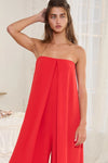 Nicolette Strapless Flowy Jumpsuit in Red by Bucketlist