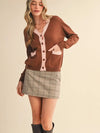 Esme Scalloped Sweater Cardigan in Brown Blush