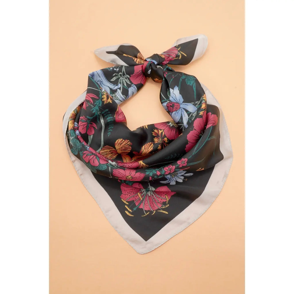 Black Floral Print Bandana Scarf