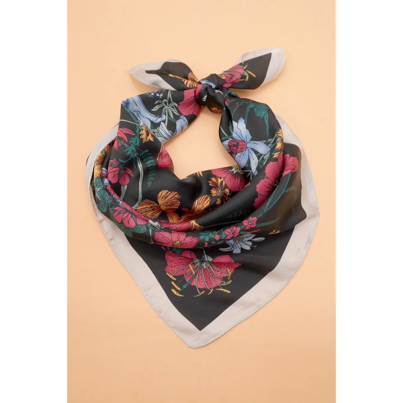 Black Floral Print Bandana Scarf