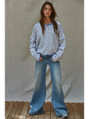 By Together Channel Knit Sweater Striped Cardigan in Blue