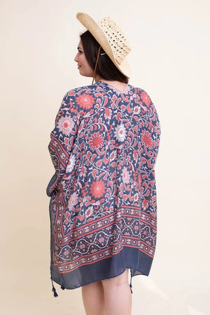 Tapestry Tassel Kimono in Blue