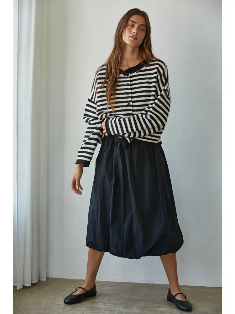 By Together Bubble Hem A-Line Midi Skirt in Black