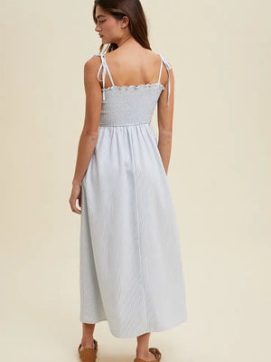 Donna Striped Self Tie Shoulder Straps Maxi Dress